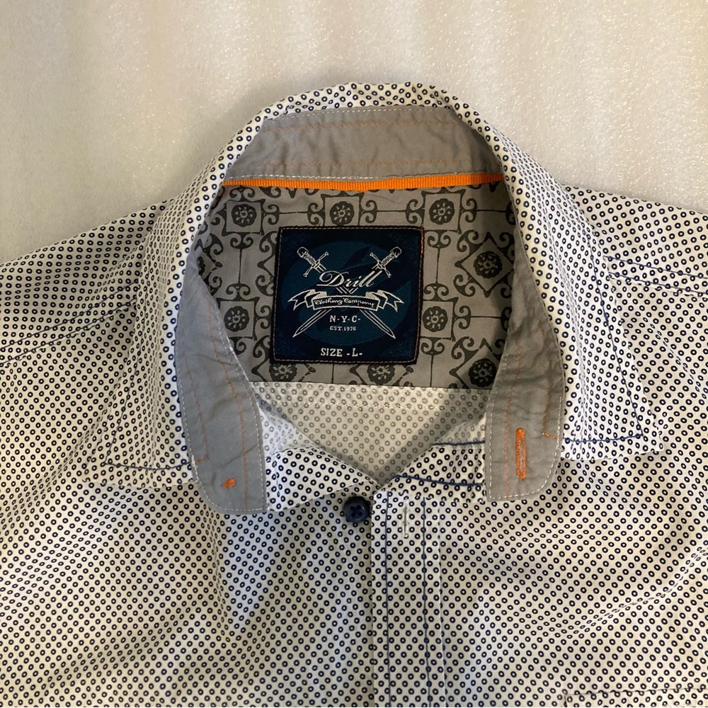 Drill Brand Men's White Micro Dot Button-Up Shirt Large